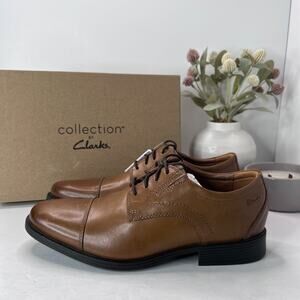 Clarks Whiddon Cap Toe Oxford Leather Shoes Dark Tan 52913 Men's US 8.5M NWD